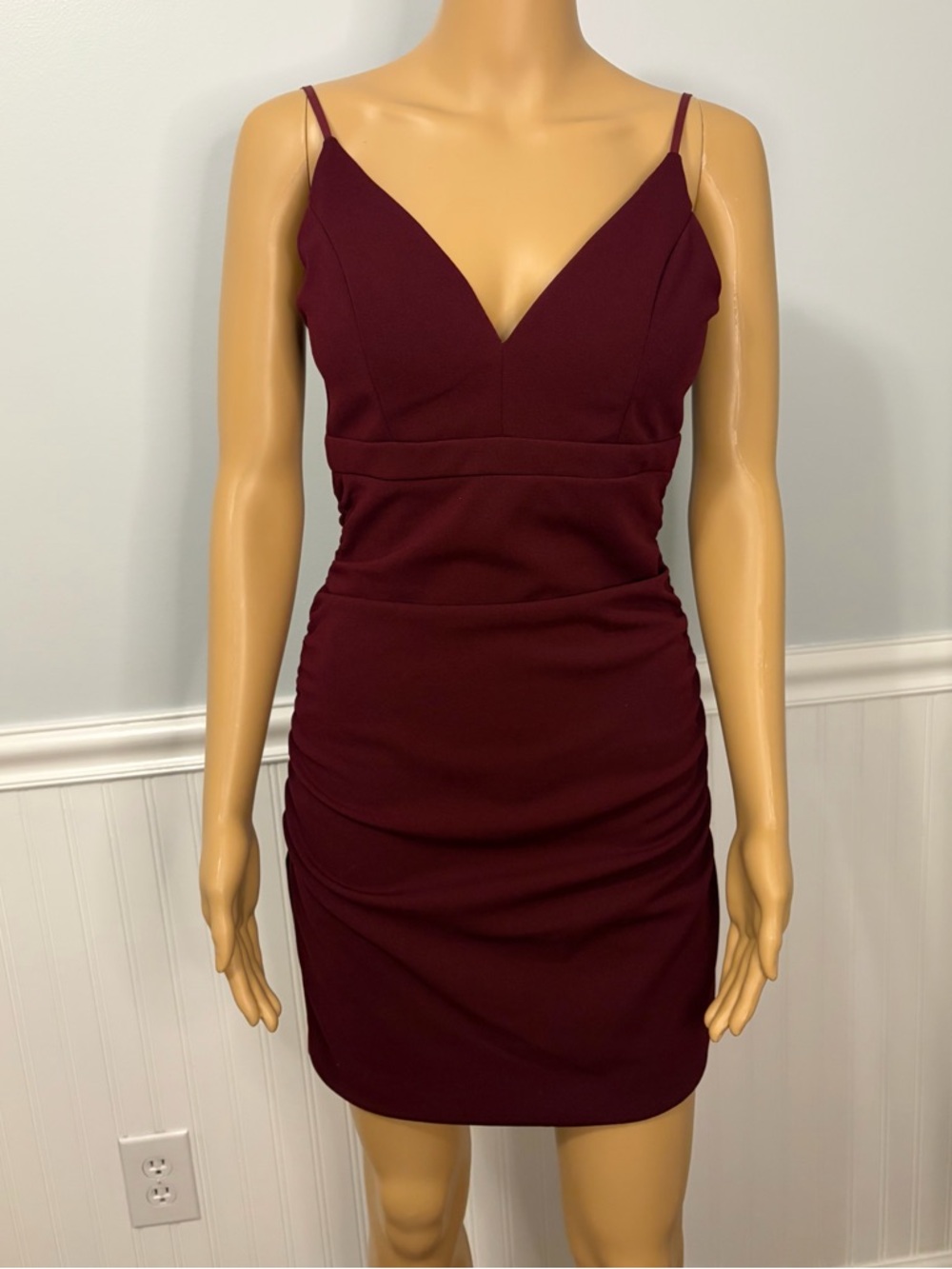 Emerald Sundae Spaghetti Strap Bodycon Dress in Burgundy